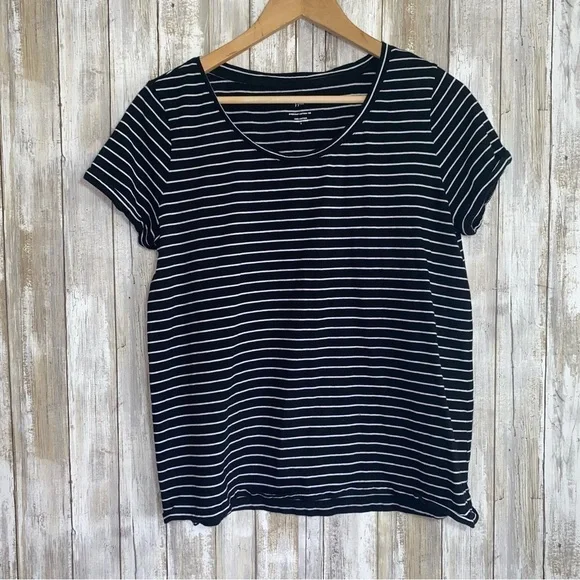 J. Jill Everyday Relaxed Black & White Cotton Tee - Picture 2 of 5